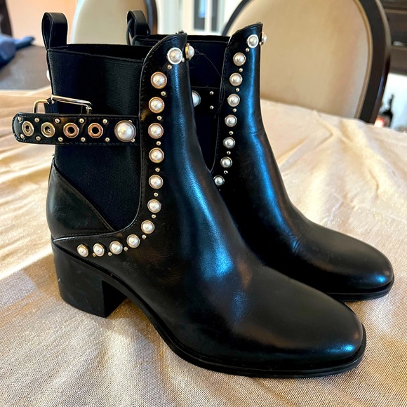 Zara Shoes - Zara size 8 pearl leather biker booties